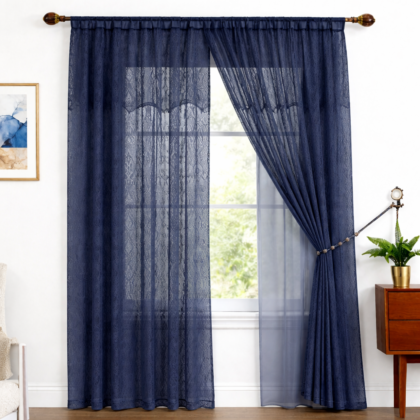 Cortina Doble de Marquiset con Forro – 2 Paneles Azul