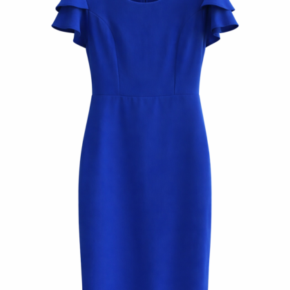 Vestido Azul Elegante con Manga Corta – Estilo Sofisticado