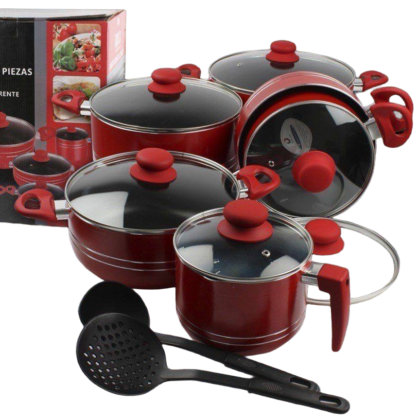 Set de Ollas y Sartén ROCA – Calidad y Elegancia para tu Cocina Color Rojo