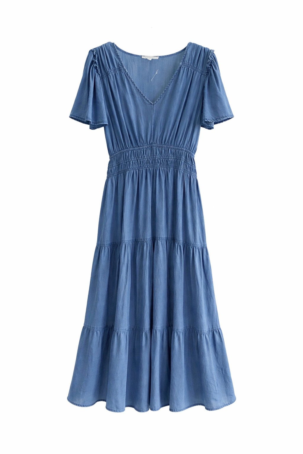 Vestido Azul Midi con Manga Corta – Estilo Casual y Elegante