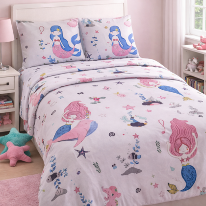 Juego de Sábanas Infantil Diseño Sirenas – Tamaño Individual
