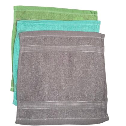 Paño Facial 30 x 30 cm (paq 3 unidades) colores gris, verde, verde agua