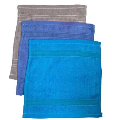 Paño Facial 30 x 30 cm (paq 3 unidades) colores azul, gris, azul oscuro