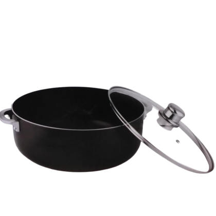 Olla de Aluminio 30 cm Non Stick con Tapa Transparente – Negra