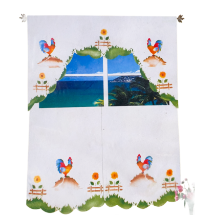 Cortina cocina gallo fondo beige