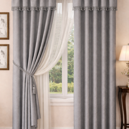 Cortina Jacquard – Set para 1 Ventana Gris