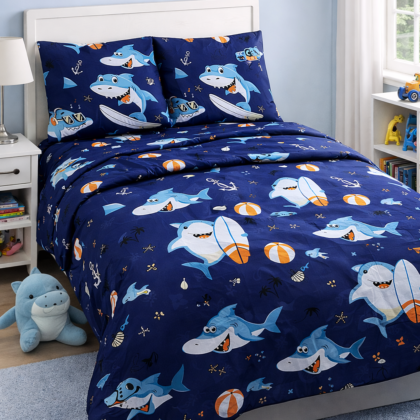 Juego de Sábanas Infantil – Diseño Tiburones (Tamaño Individual)