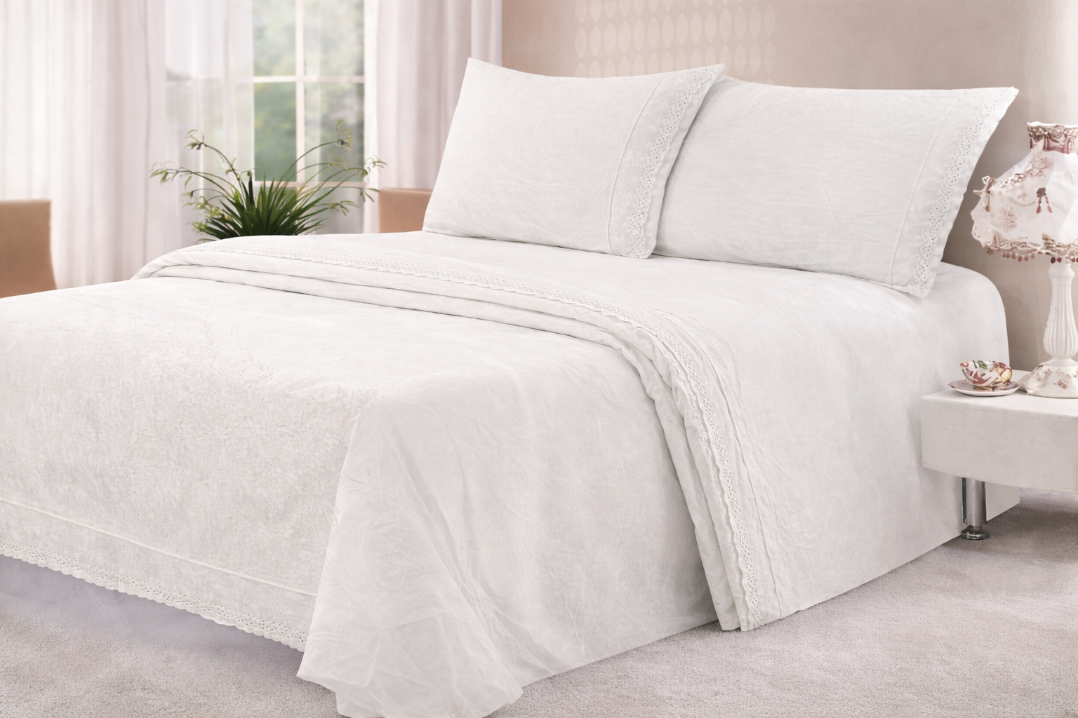 Sábana King Blanca con Encaje – 100% Algodón - Image 2